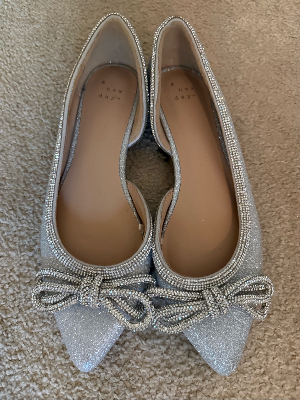 Target Silver Glitter Pointed Toe Flats with Beaded Bow